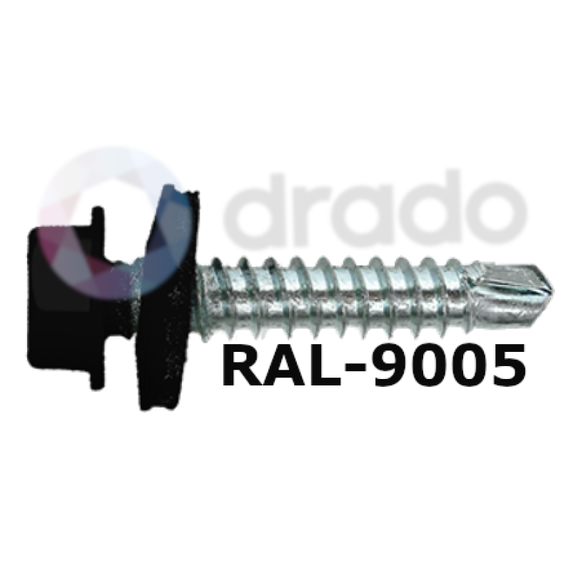 80x ZELFBORENDE ZESKANT  Ø5,5x74 - GIT ZWART RAL9005 - EPDM BP3- DIN7504ZKR