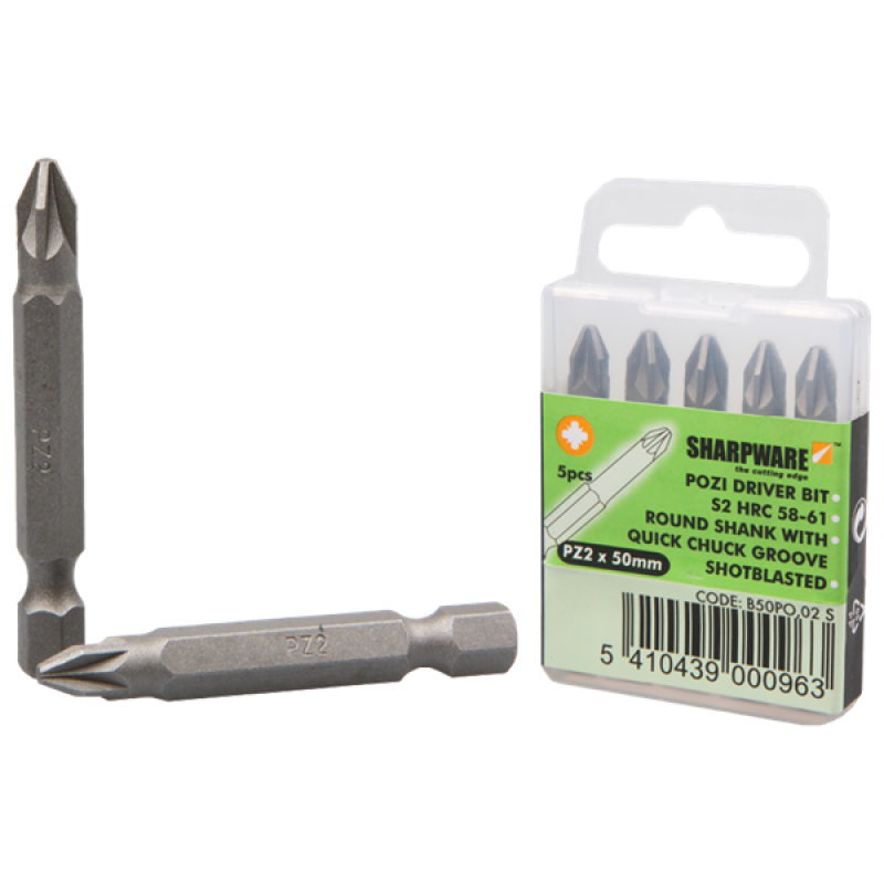 5x 50mm PZ2 Pozidrive BIT - Sharpware